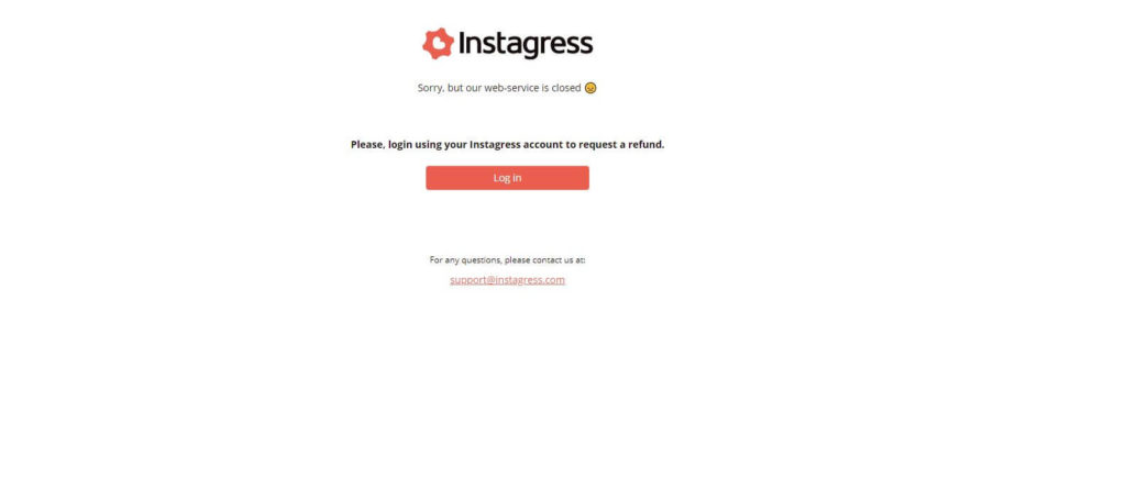 An image showing Instagress’s closed website