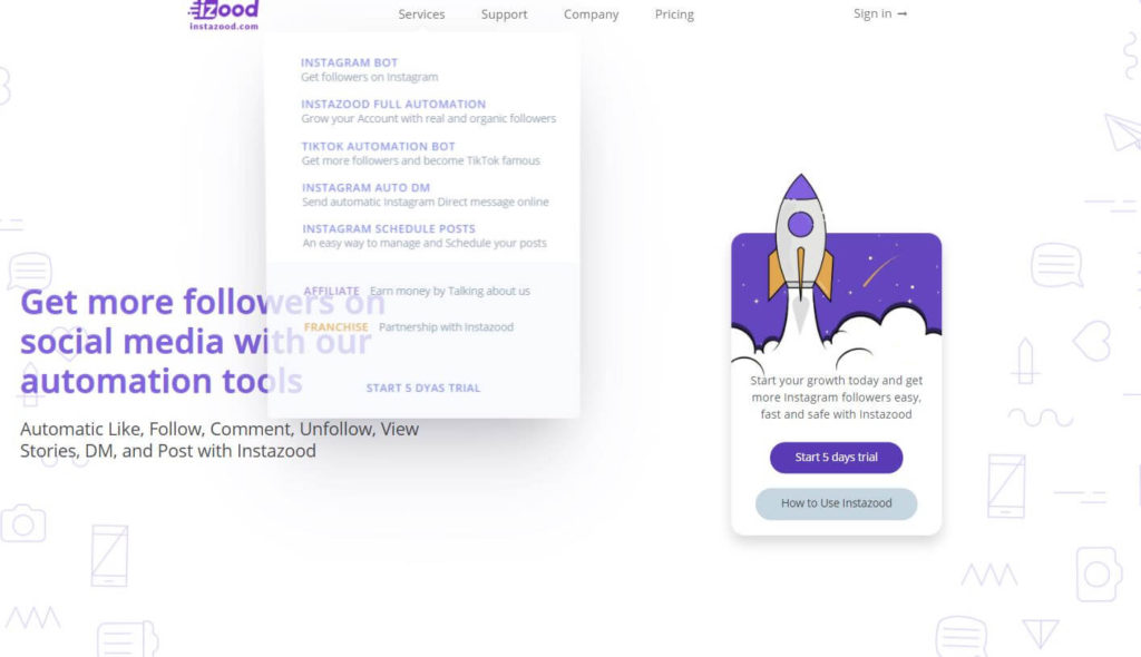 A screenshot depicting Instazood’s front page