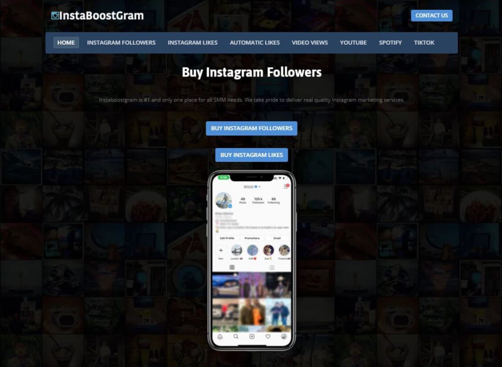 A screenshot of InstaBoostGram's homepage