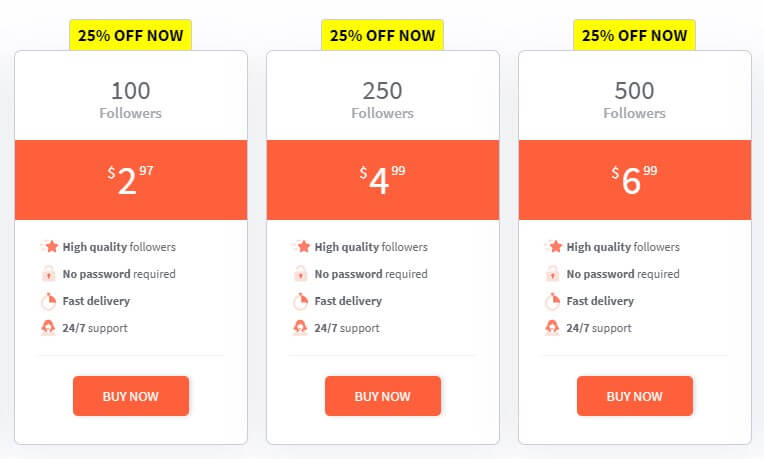 Image is showing the prices for Buzzoid high-quality followers