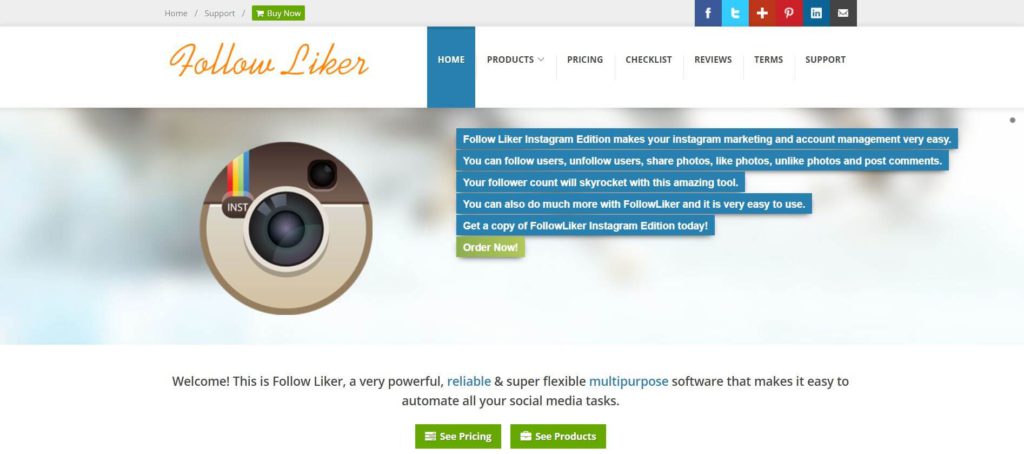 A screenshot displaying the home page of Follow Liker