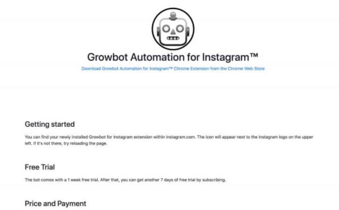 HOMEPAGE OF GROwbot for instagram