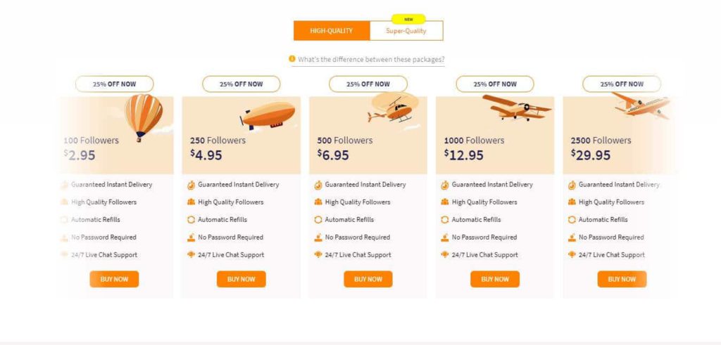 An image displaying follower pricing packages
