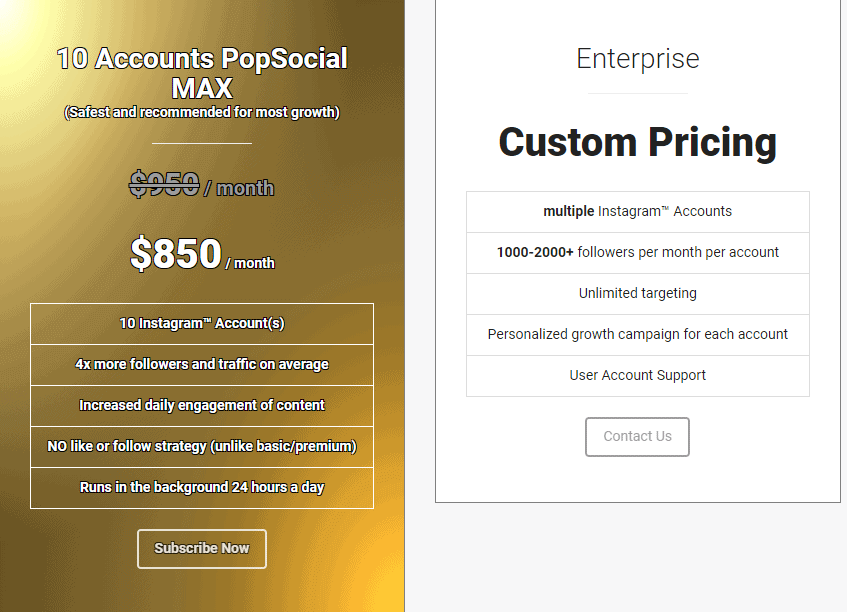 PopSocial’s advanced pricing plans