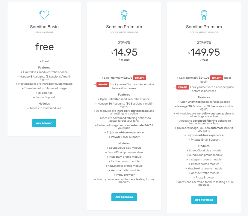 An image of Somiibo’s pricing