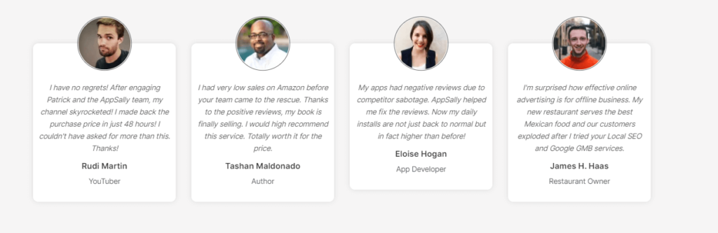 A screenshot showing onsite reviews