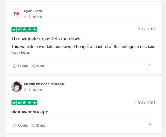 A screenshot showing trustpilot reviews