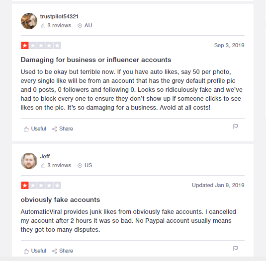 A screenshot showing trustpilot reviews